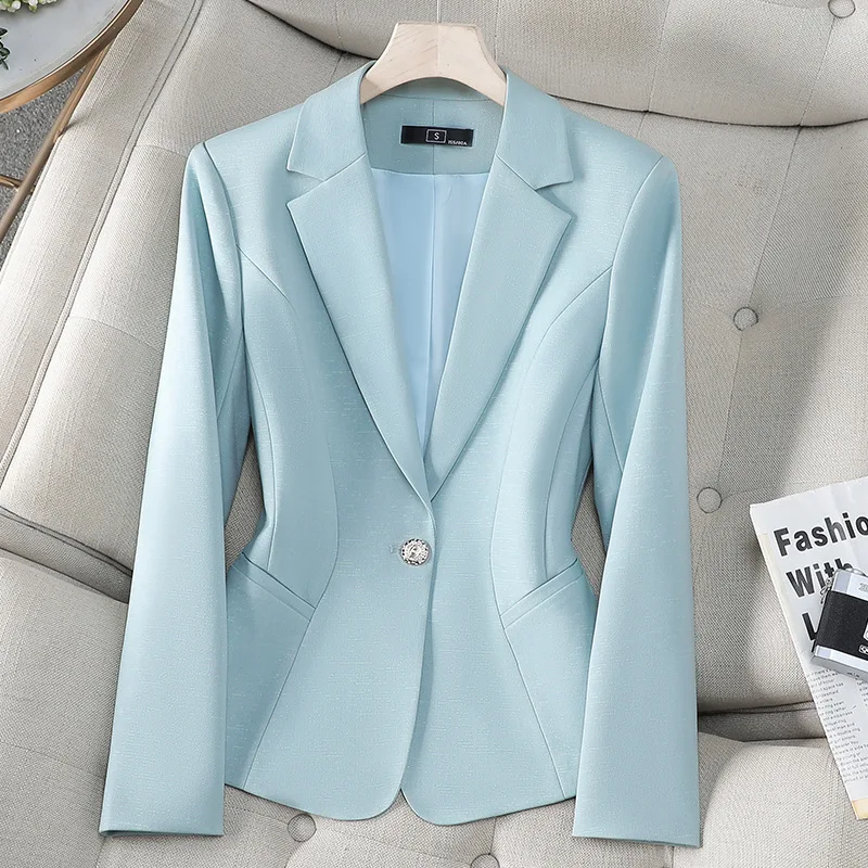 

Элегантный однотонный женский пиджак с длинным рукавом, тонкая женская офисная куртка, пальто на одной пуговице, весенне-осенние формальные пиджаки, женская верхняя одежда