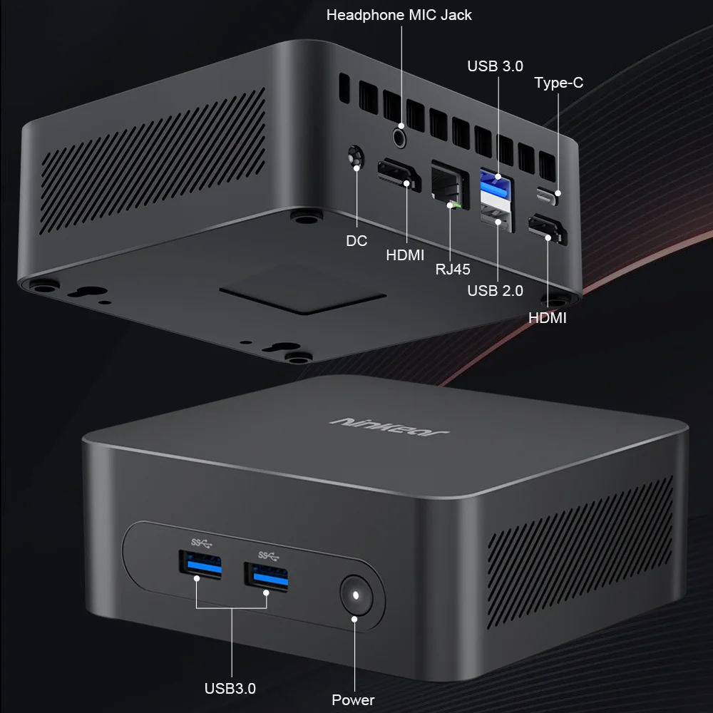 Ninkear N10 MINI PC Intel N100 16GB DDR4+1TB SSD Up to 3.4GHz WIFI5 Dual Screen