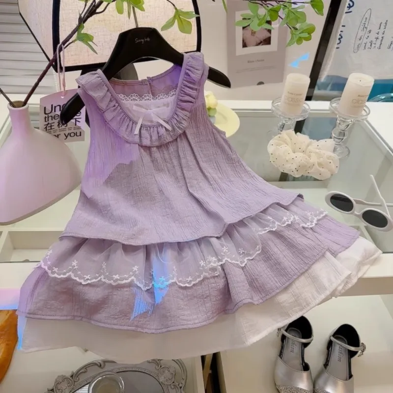 Girls Dress Summer New Baby Girl Mori Lace French Court Style Princess Vest Dress fashion casual baby dress
