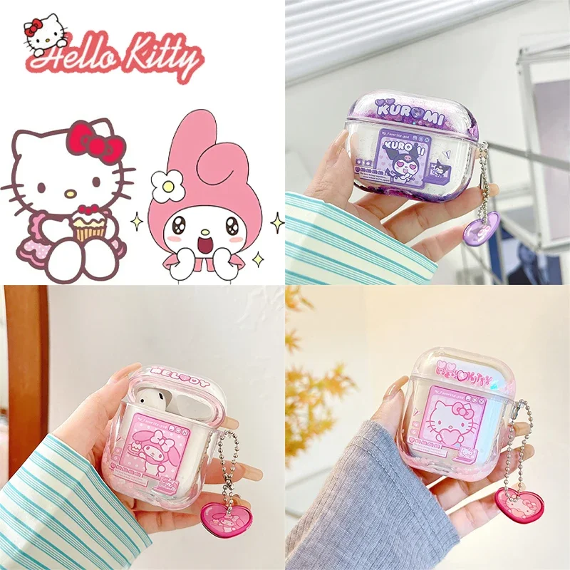 Hello Kitty Keychain Earphone Case for Apple Airpods 1 2 Pro 3 Bluetooth Headset Cover Sweet Cute Fundas for AirPods 2 Pro Cover