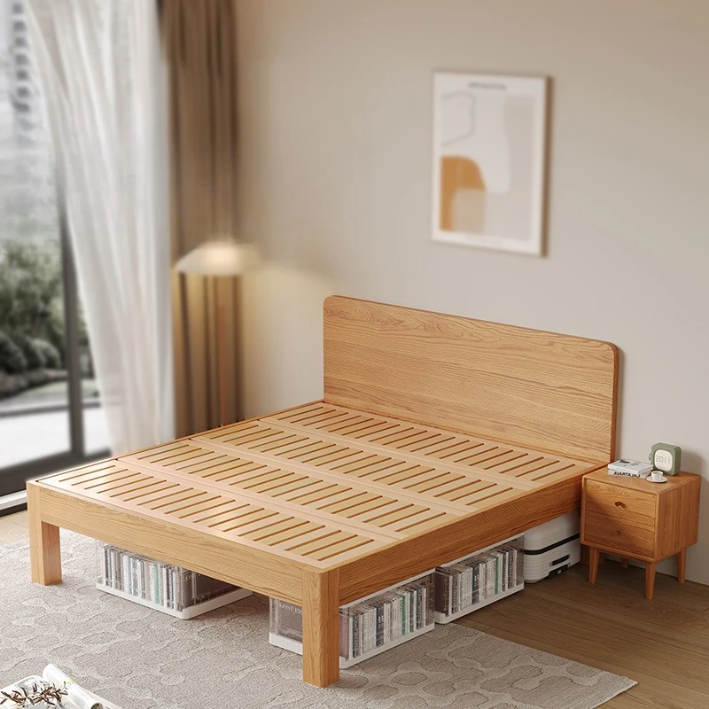Flush edge bed ultra-thin bedside 1.5 meters oak tenon and mortise structure modern simple high foot pure solid wood bed