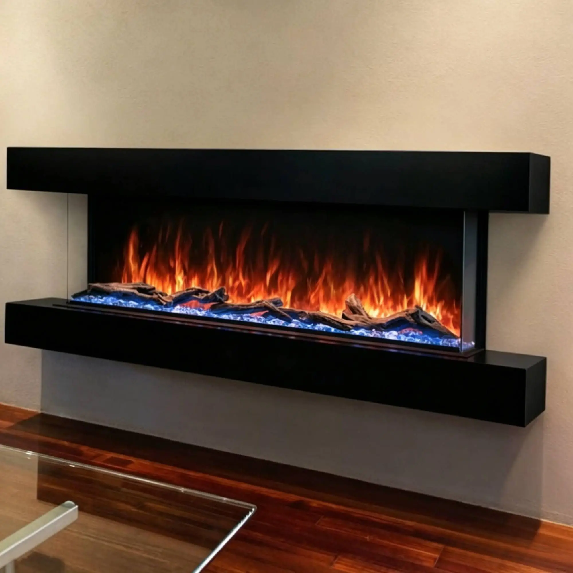 100 Inch 3-Side View Recessed Electric Fireplace Insert, APP Control, 9 Color Flame  Heater for Home Hotel