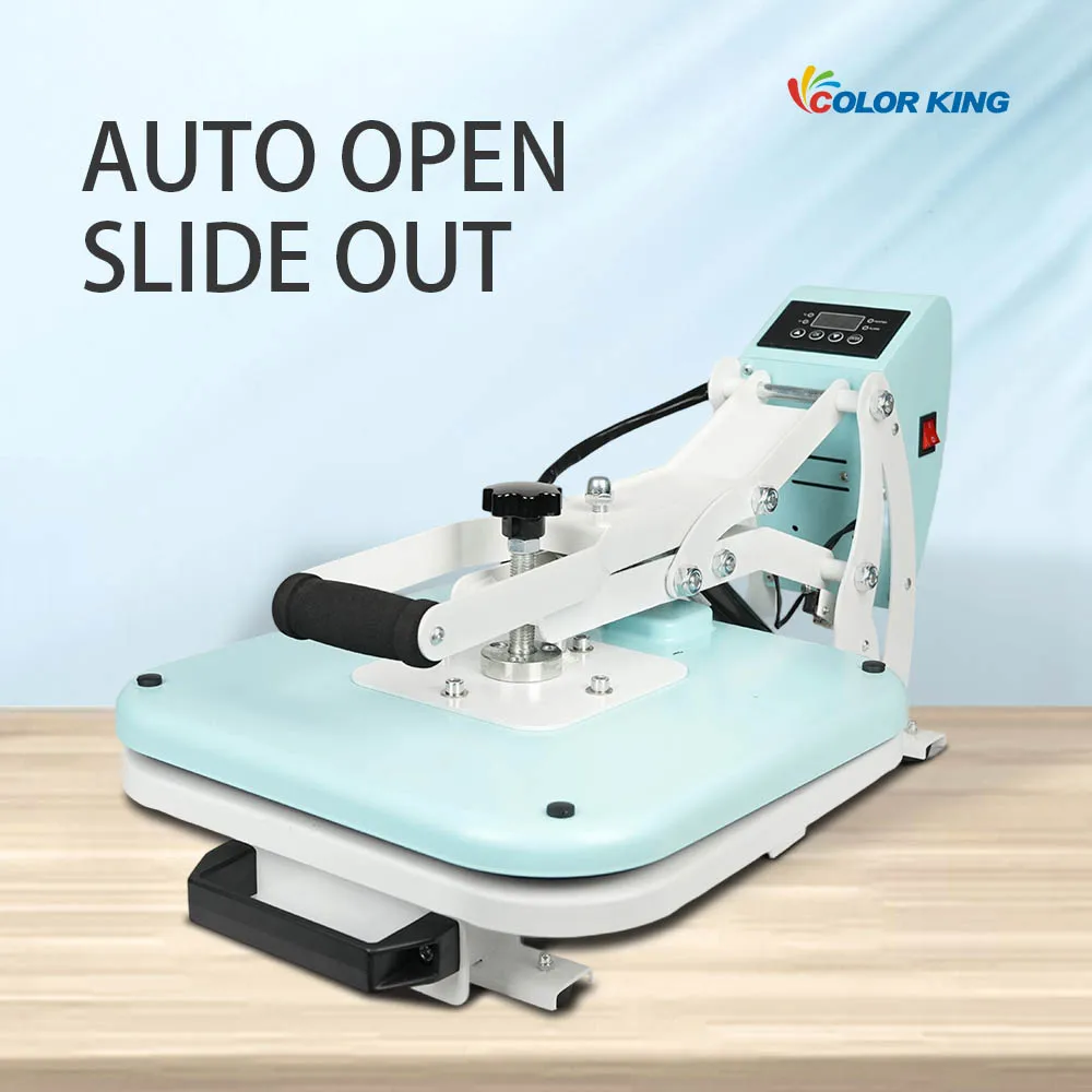 Auto Open Slide Out Heat Press Machine 38CM X 38CM Touch Screen Thick Heating Plate 1400W For T Shirt Sublimation Printing