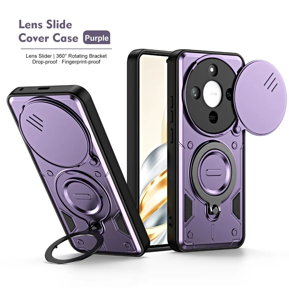 Shockproof Hybrid Dual Layer Magnetic Metal Ring Stand Case For Honor 600 Pro X8B X8C X9D X9C Rotate Camera Lens Protetion Cover