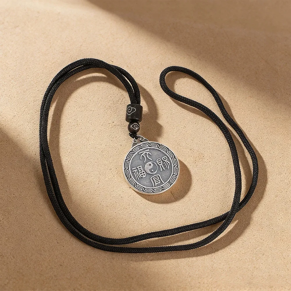 White Brass Fortune Necklace Circular Tai Chi Gossip Amulet Laser Engraving Ornament Healing Jewellery Pendant Birthday Present