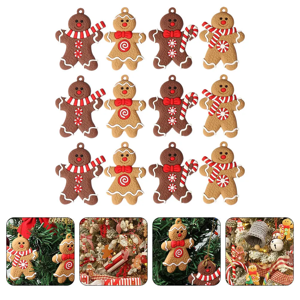 

12Pcs Christmas Gingerbread Man Ornaments Hanging Tree Decorations Xmas Pendants Holiday Home Decors Christmas Supplies