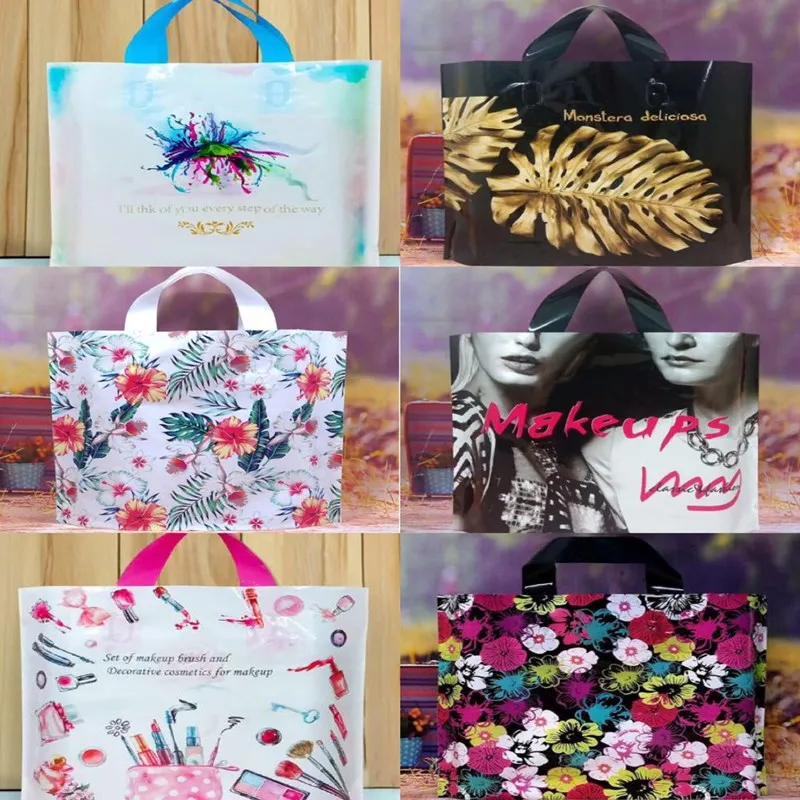 50pcs Multi Style Plastic Gift Bag With Handles 25x30cm Thick  Boutique clothing Shoes Shopping Packaging Bag wholesale