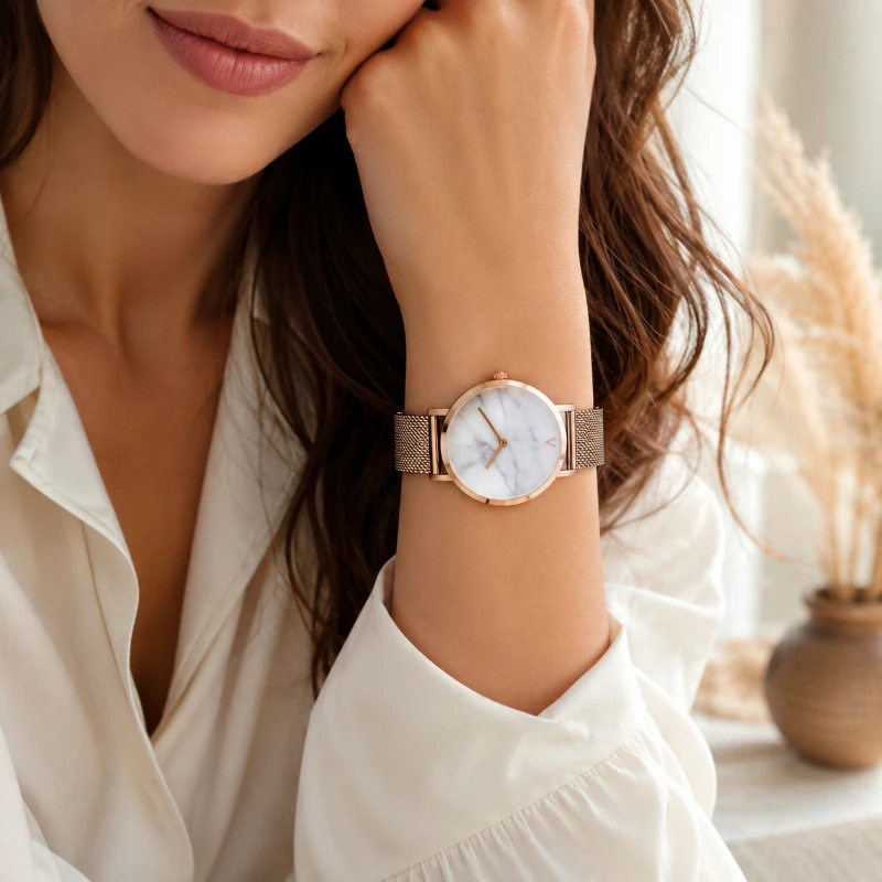 Fashion Women's Watches Marble Dial Minimalist Quartz Wristwatch Metal Mesh Band Elegant Ladies Dress Clock relogio feminino