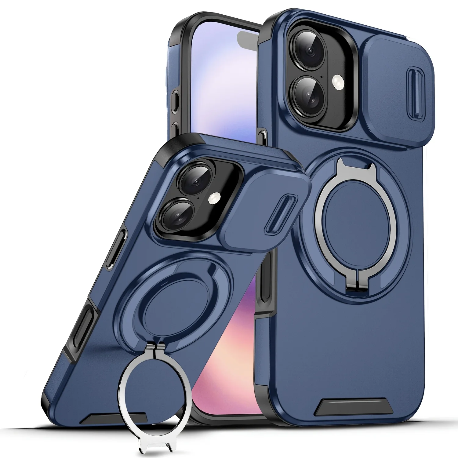 Luxuriöse, robuste Rüstungshülle mit magnetischer Halterung für iPhone 17, 16, 15, 14, 13, 12, 11, Pro Max Plus, Schiebekamera-Schutz, PC-Abdeckung