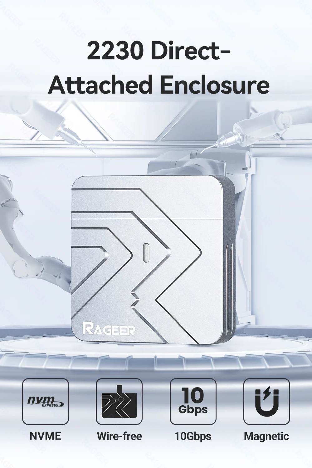 RAGEER 2230 M.2 NVMe SSD Plug-n-Play-Gehäuse - USB 3.2 (10Gbps) Aluminiumgehäuse mit Magnetabdeckung, Typ-C-Anschluss, 9210-Chip – Detail 1