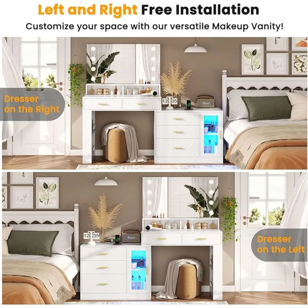 Dresser with Mirror and Lights and Charging Station Furniture Dressing Table Multifunctional Dressers image 2