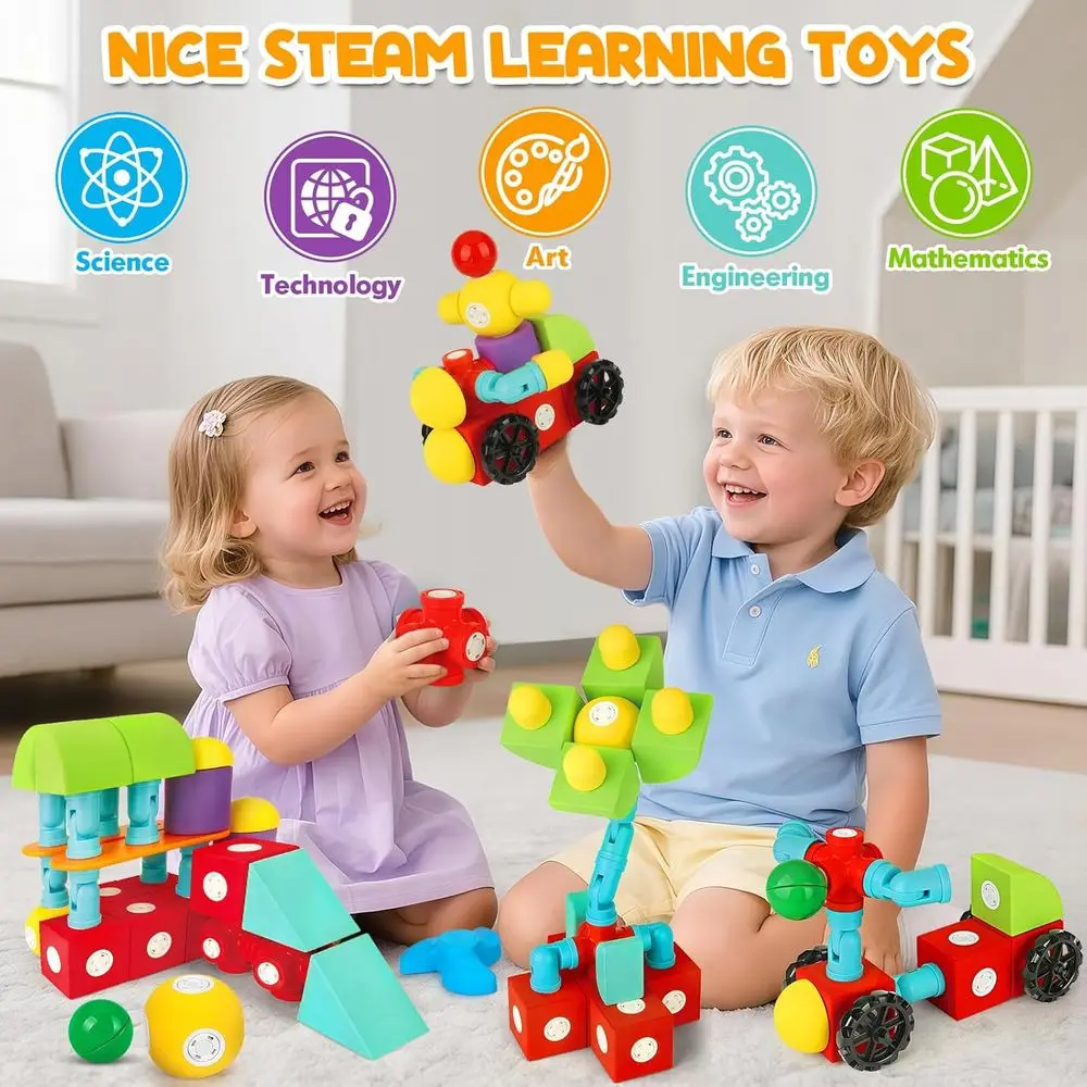 50-Piece Large Magnetic Foam Blocks for Toddlers 3+, Kids' Bath & STEM Toys, Ideal Birthday Gift for Boys & Girls Ages 3-6