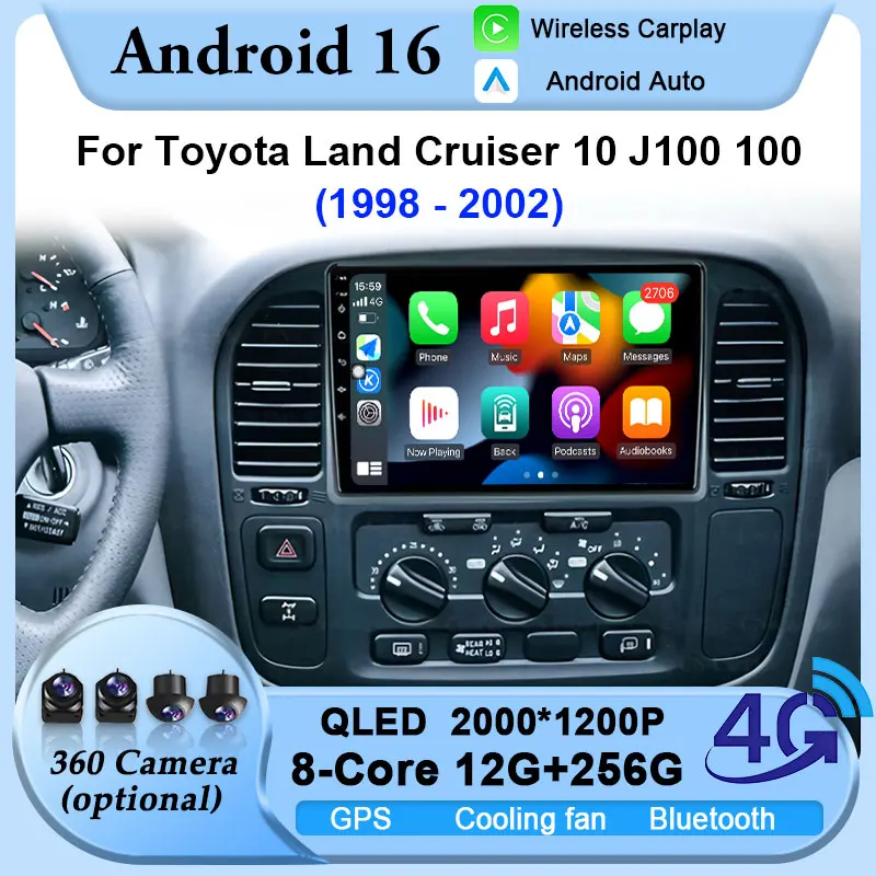 For Toyota Land Cruiser 10 J100 100 1998-2002 Android 16 Car Radio Carplay Auto DSP Multimedia Player Video Stereo Touch Screen