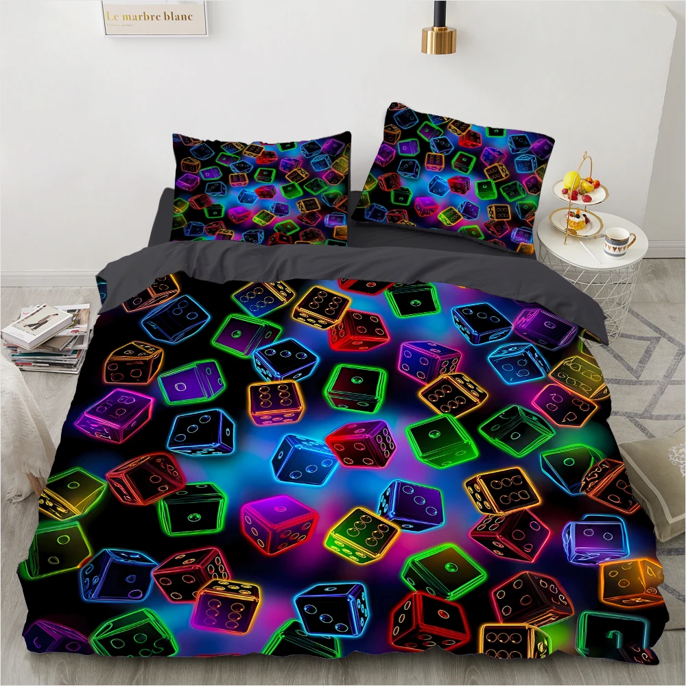 Boys Gaming Bed Set 3D Controller Duvet Cover 140x200cm Twin Microfiber Bedding 3PCS Set Holiday Christmas Gift for Kids Dice