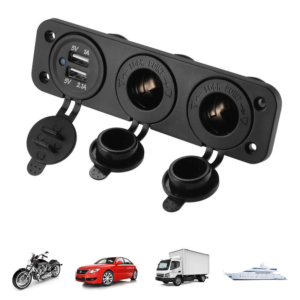 12V Car Boat Cigarette Lighter Socket +Dual USB Port Charger Mount Panel MA1503 Waterproof car, automobile charger electric seat