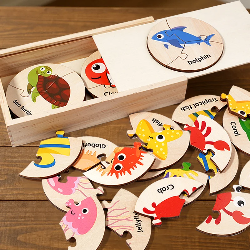 

Children Montessori Educational Toys Wooden Circular Puzzle Marine Cognition Matching Game Early Preschool Toys for Kid Learning