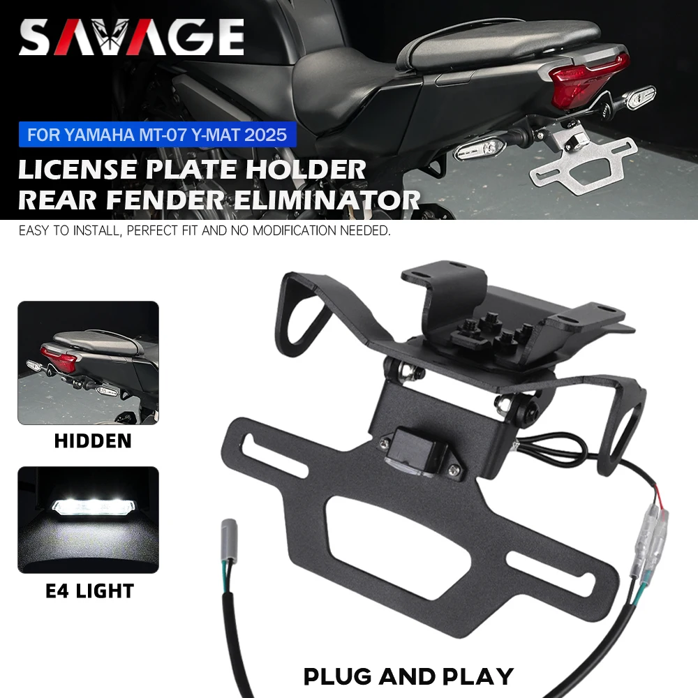 

For YAMAHA MT-07 2025+ Foldable License Plate Holder MT07 Y-AMT Motorcycle Number Bracket Tail Tidy Fender Eliminator LED Light