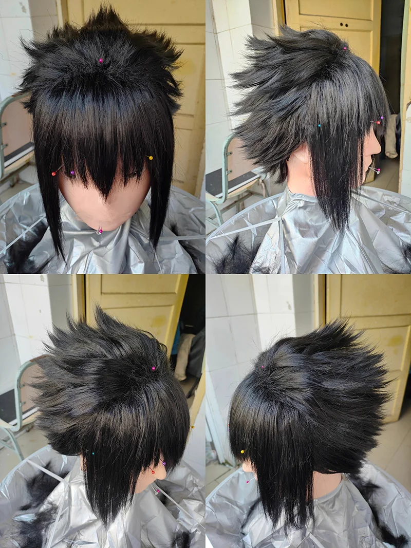 High Quality Anime Uchiha Sasuke Cosplay Wig Tilt-up Short Black Heat Resistant Synthetic Hair Anime Cosplay Wigs + Wig Cap