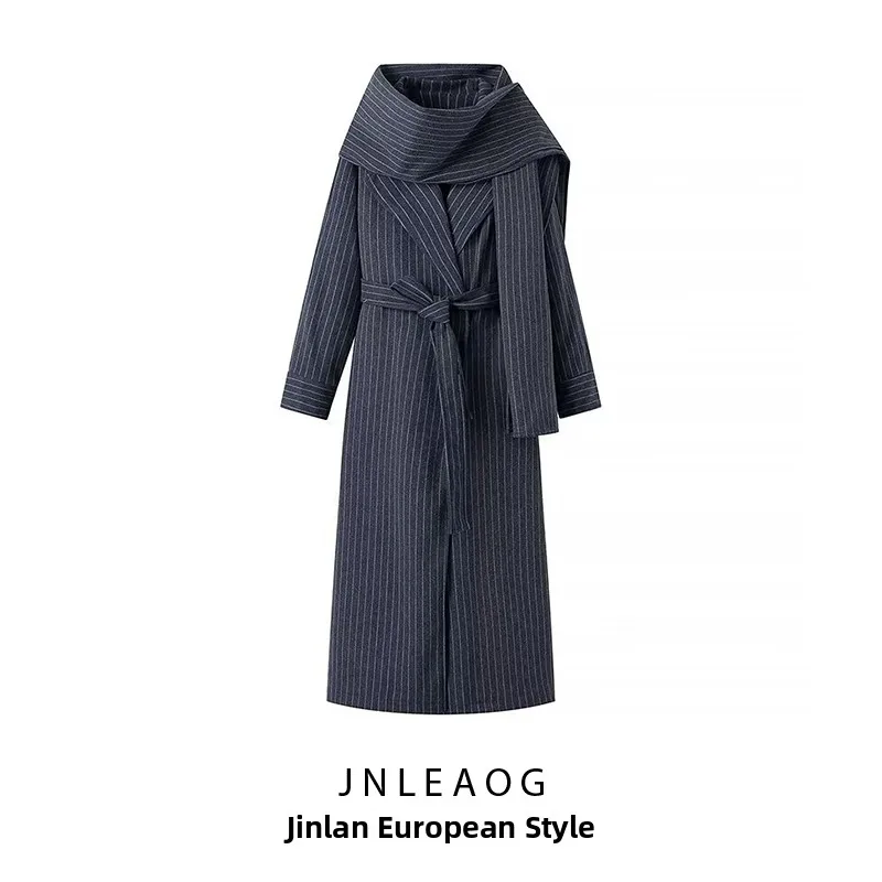 

Faionable Autumn New Arrival Women's Coat with Scarf Medium Length Sli Design Commute Sle Long Sve Polyester Fiber
