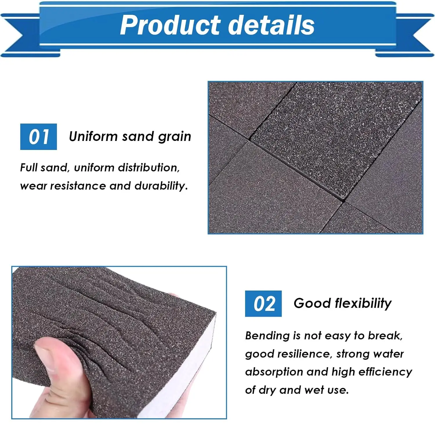 6Pcs Sanding Sponge 60 80 120 220 Coarse Medium Fine Grit Sanding Block Washable and Reusable for Wood, Metal, Wall Polish - view 4