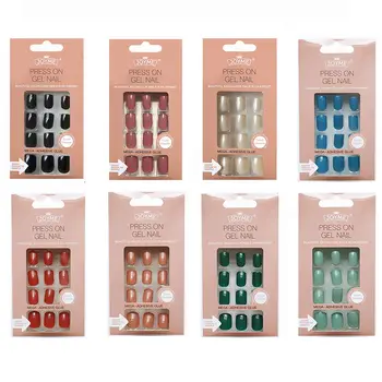 Uñas postizas de cabeza cuadrada desmontables, 20 colores, 24 unidades por caja