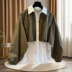 SuperAen Niche Design Loose Casual Contrasting Stitching Fake Two-piece Shirt Women's Spring Long-sleeved Shirt