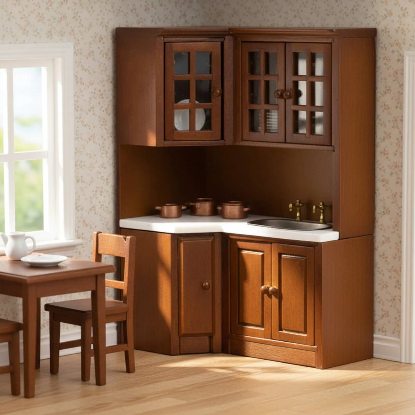 

Dollhouse Kitchen Sink Unit Realistic Model Miniature Kitchen Cabinet Wooden Dollhouse Cupboard Highly Detailed for Collectors