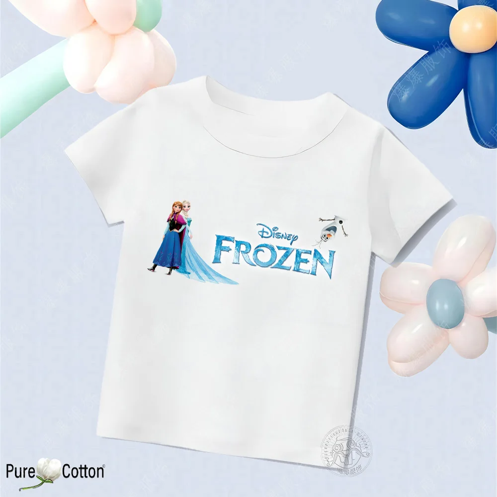 Children's Elsa Princess Short Sleeve T-shirt Disney Princess Girls Summer Dress for Baby 2024 Cartoon Print top