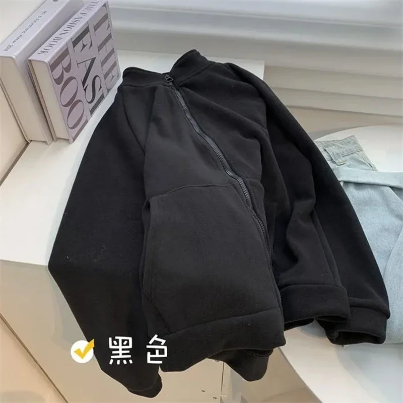 Winter dicke Fleece jacke Damenmode Stehkragen Langarm All-Match-Sweatshirt bf lose Streetwear warme Reiß verschluss Oberbekleidung