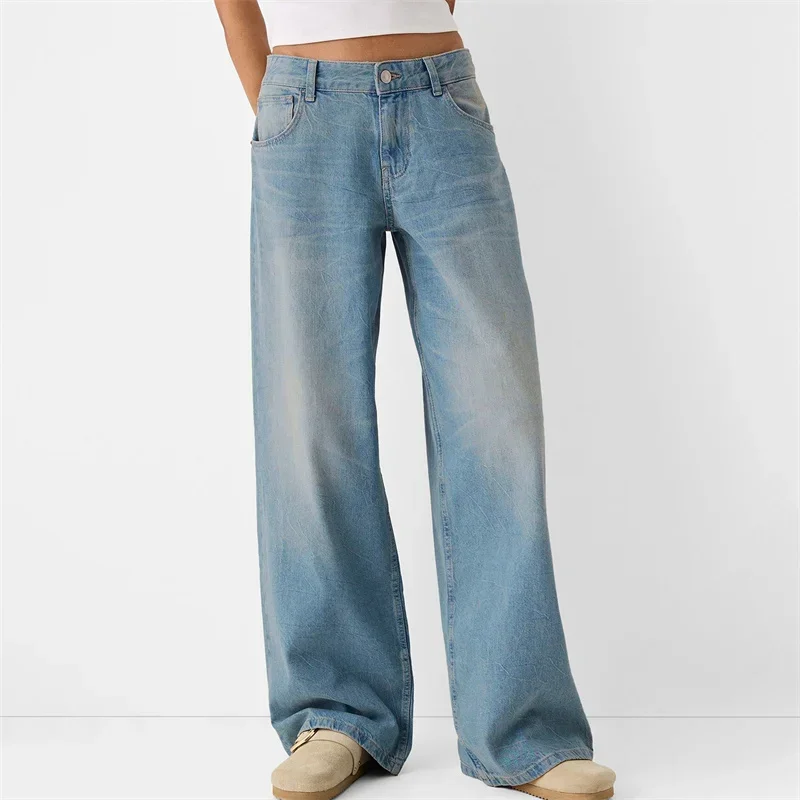 Осень 2024, женские модные мешковатые длинные джинсы, свободные повседневные джинсовые брюки с низкой талией, весенне-осенние повседневные брюки, низ, уличная одежда