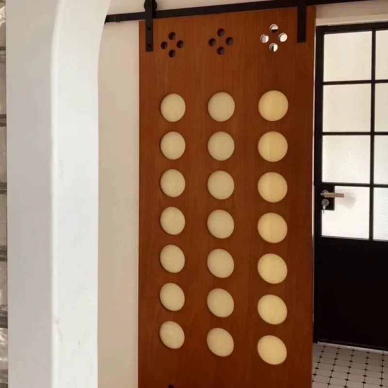 Nordic solid wood glass hole barn door kitchen sliding  bathroom sliding door bedroom partition sliding hanging