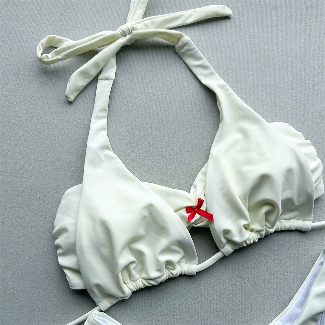 Brasilianischer Badeanzug mit hohem Beinausschnitt, neuer weißer Bikini mit Schleife, Damen-Badebekleidung, zweiteiliger Bikini-Set V8170 – Detail 8