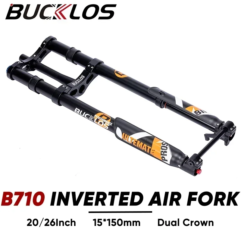 BUCKLOS 15*150mm Inverted Air Fork 20Inch 26Inch Ebike Fat Bike Fork Travel 180mm Thru Axle Bicycle Suspension Fork E-bike Parts