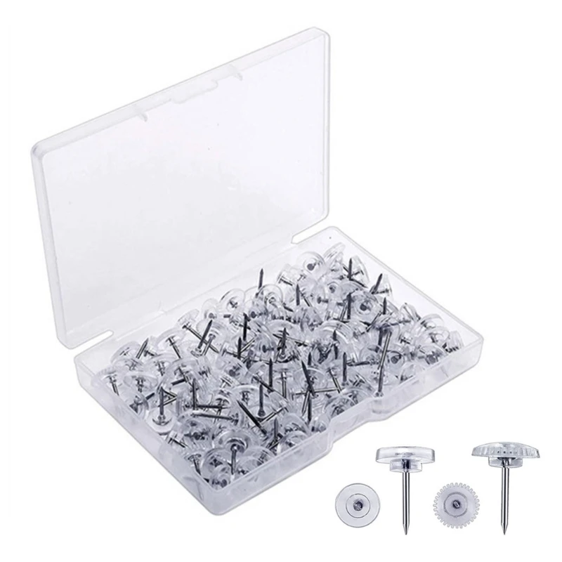 J6PA 50/100/150Pcs Gear-shape Push Pin Flat Head Map Pin Clear Pushpin for Cork Board