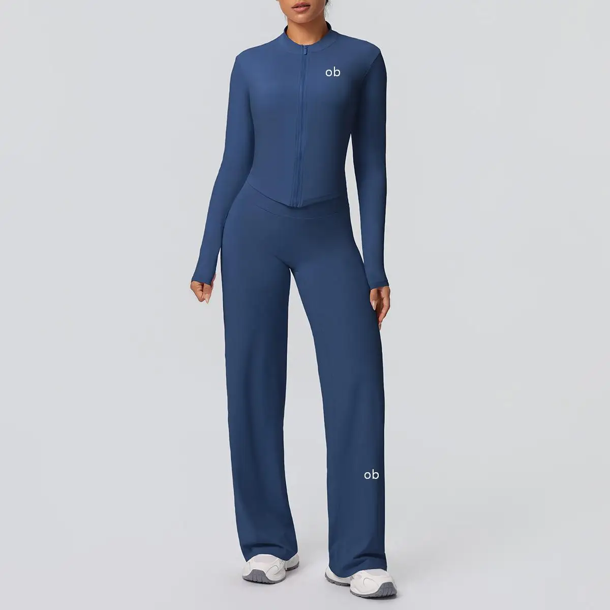 New solid color brushed breathable zipper jacket wide leg pants yoga suit set sports running fitness two-piece set