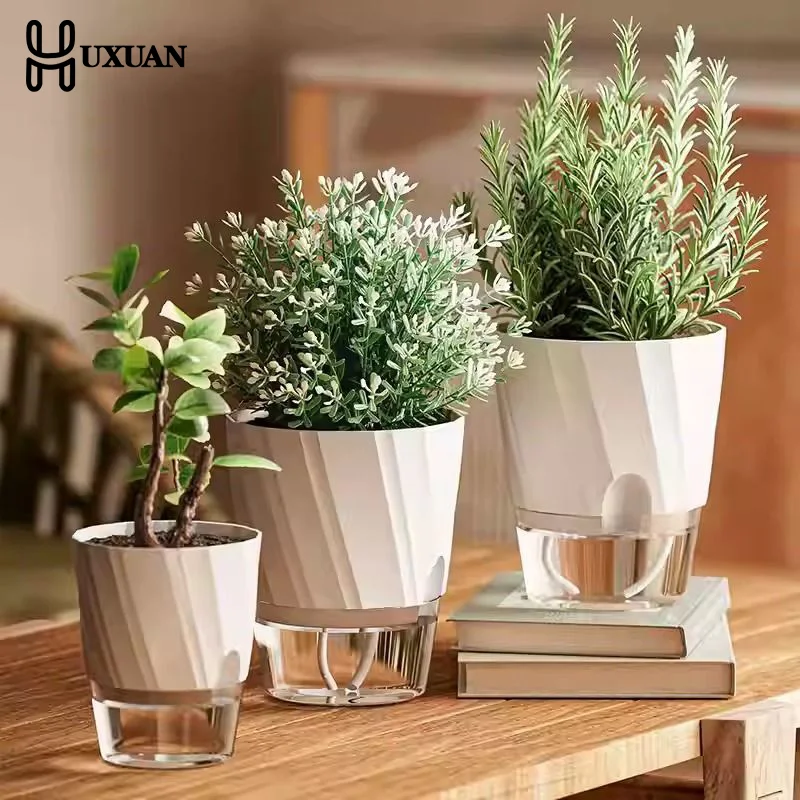 Lazy Hydroponic Flower Pot Automatic Water-Absorbing Flowerpot Transparent Double Layer Self Watering Planter Office