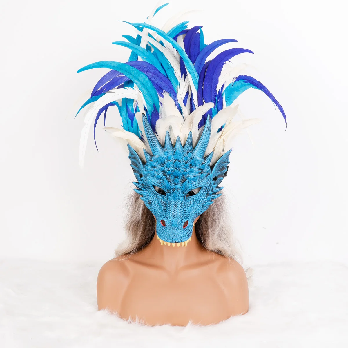 Luxury Custom Venetian Dragon Head Feather Mask For Prom & Halloween Costume Props
