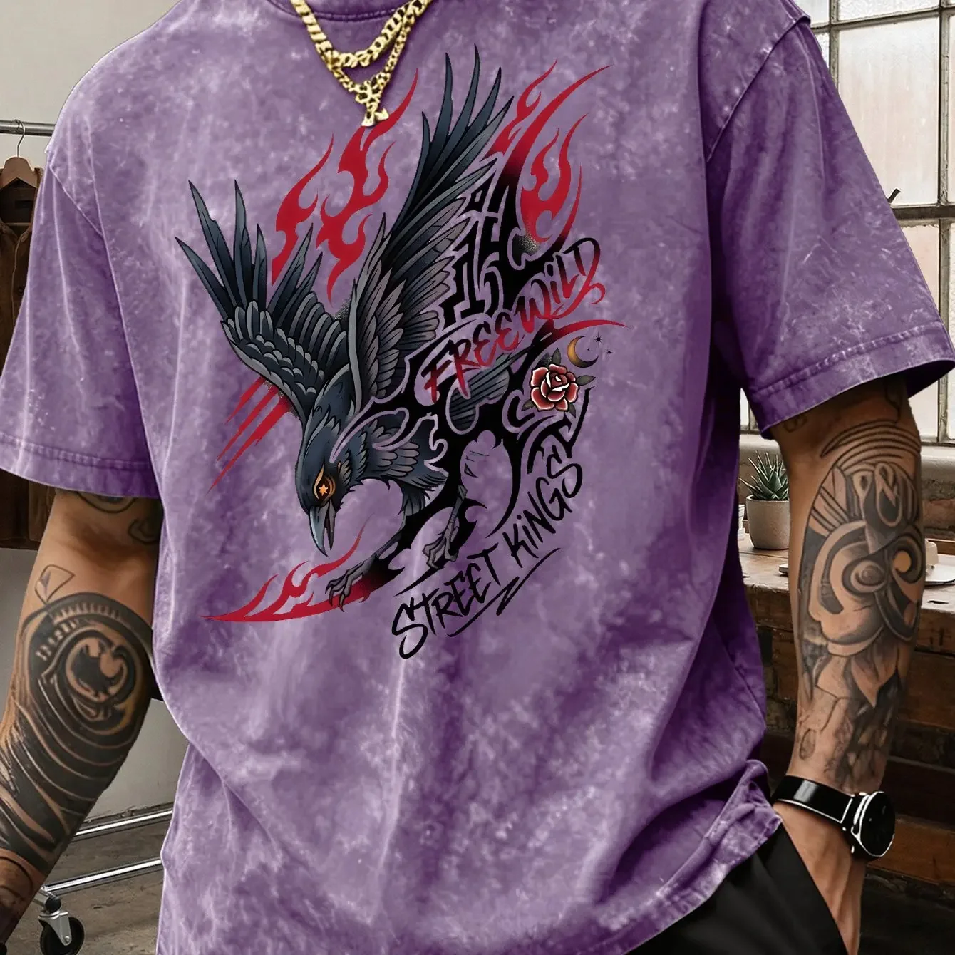 100% pure cotton summer and spring men's and women's short sleeved T-shirts with street graffiti style crow pattern print