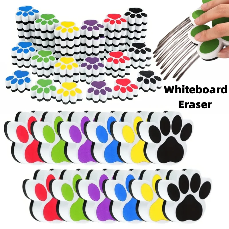 6 pcs Small Whiteboard Wipes, Bear Paw Shape, Magnetic Dry Wipes, Suitable for Classrooms, Children's Household Products