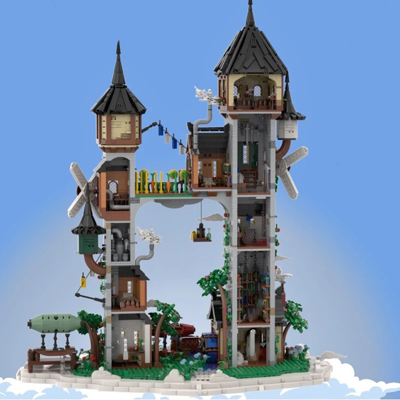 Cidade vista de rua modelo moc tijolos de construção nuvem medieval cidade modelo tecnologia bloco modular natal brinquedo diy presentes do feriado
