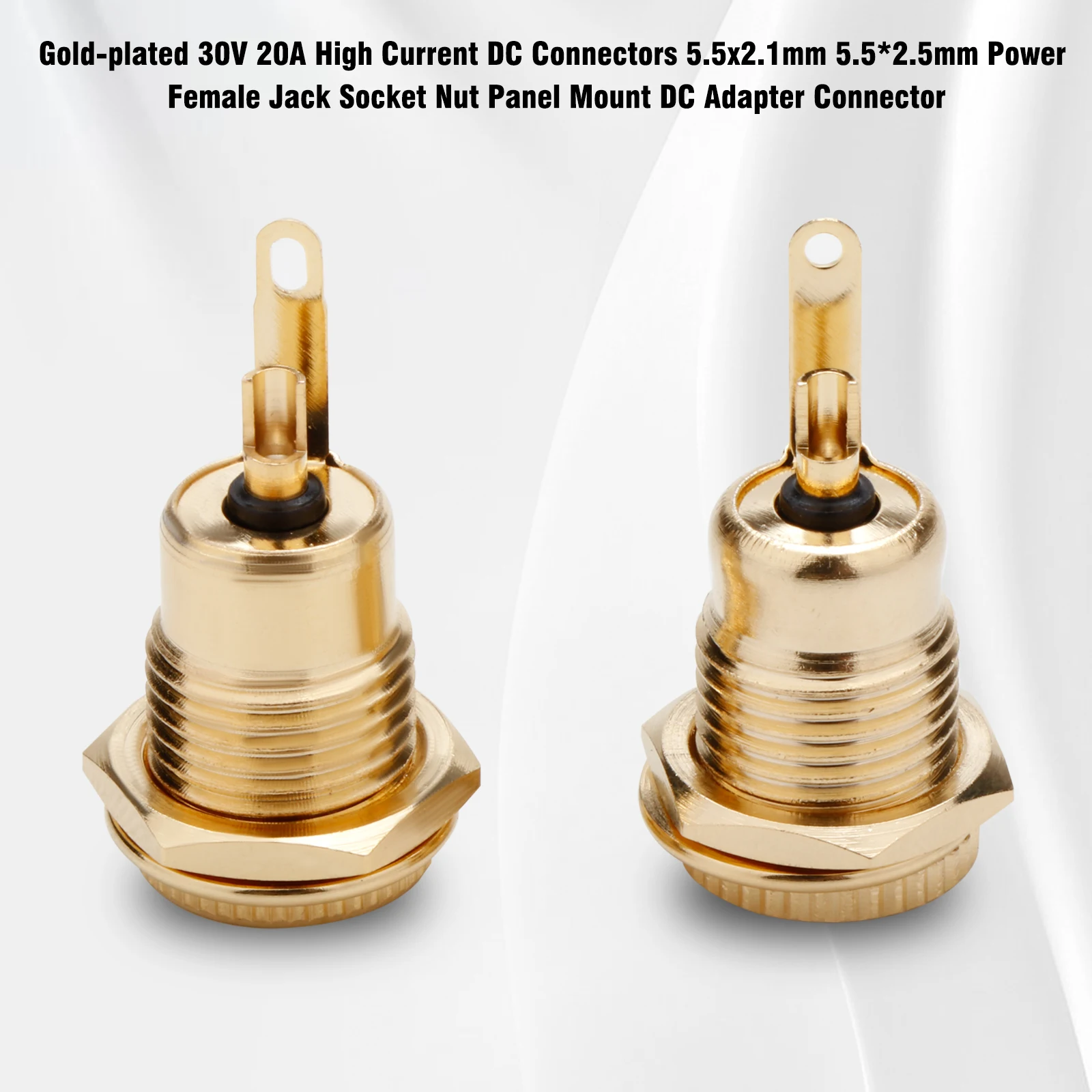 HiFi Audio Gold Plated DC Power Female Jack Socket - 5.5x2.1mm & 5.5x2.5mm Threaded Panel Mount Connector for Amplifier/Speaker
