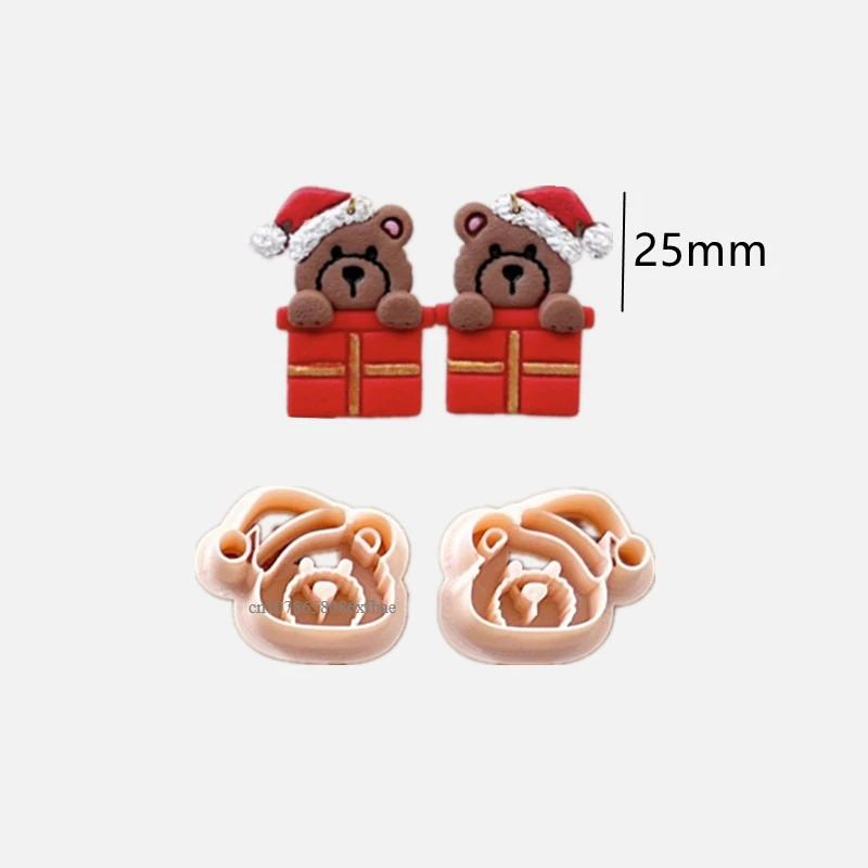 Christmas Animal Stocking Polymer Clay Cutters Santa Hat Corgi Bear Dog Shaped Pottery Clay Mold Earring Jewelry Embossing Tools - view 5