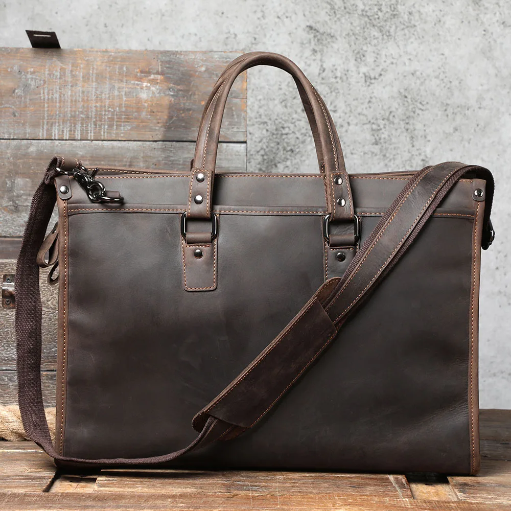 S.WORKER Vintage Echtleder Herren-Aktentasche 15“ Laptop-Handtasche Schultertaschen Retro Casual Stil – Detail 8