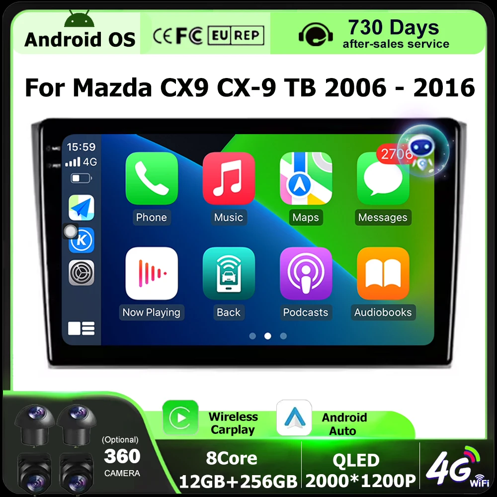 

QLED Screen Car Radio Multimedia Video Player GPS Navigation Tools For Mazda CX9 CX-9 TB 2006 - 2016 Android 16 Auto Carplay DSP