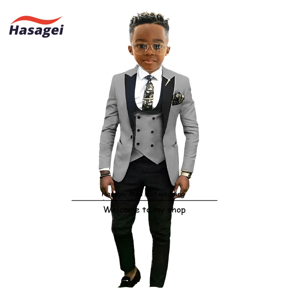 Smoking formal de casamento para menino oliva, terno infantil de 3 peças, blazer e colete, roupa personalizada, vestido de festa 2-16t