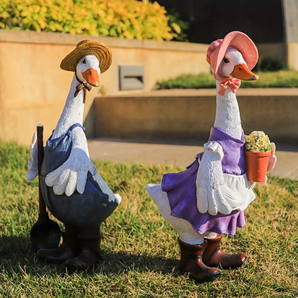 Rustic Resin Duck Statues for Garden Decor