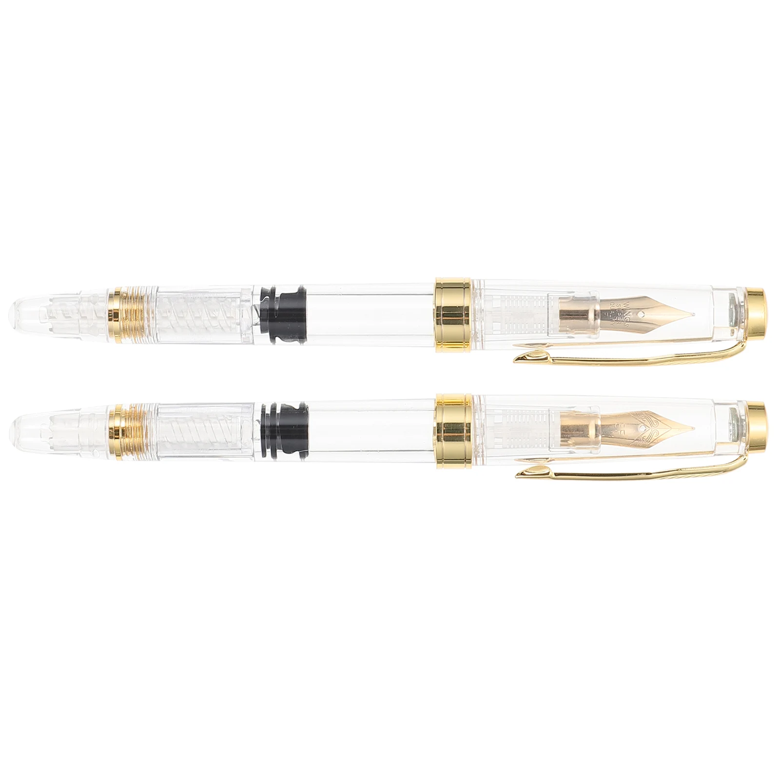 

2pcs Transparent Fountain Pens Metal Piston Refillable Calligraphy Pens for Office School Supplies Student Gifts