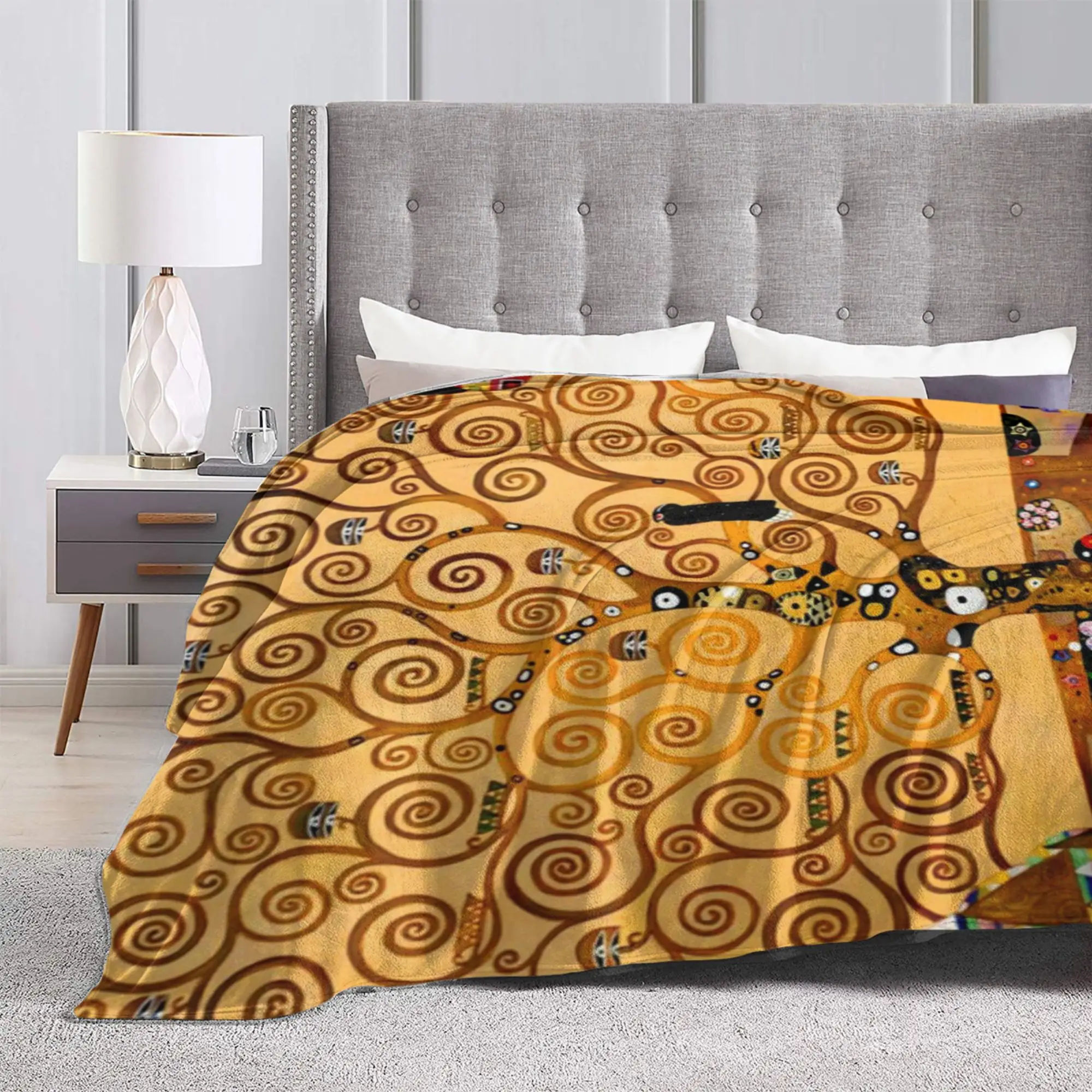 Tree of Life by Gustav Klimt Fine Art Fleece Throw Blankets  Blanket for Sofa Bedroom Warm Bedding Throws