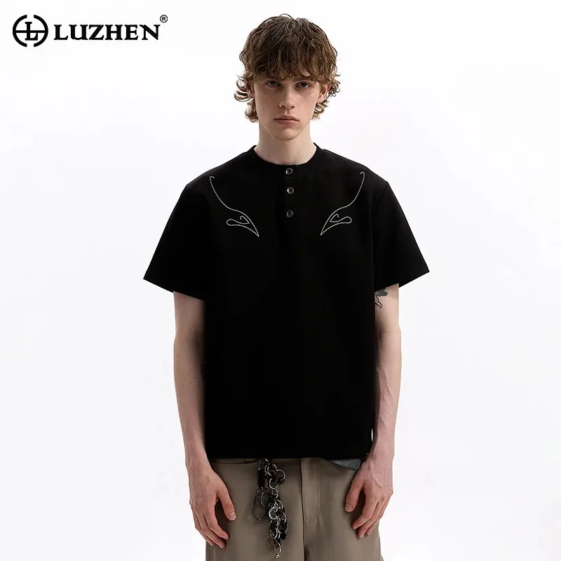 

LUZHEN Original Niche Embroidery Pattern Short Sleeve Tops Men's 2025 Summer High Quality Cotton Trendy Casual T-shirts JY2383