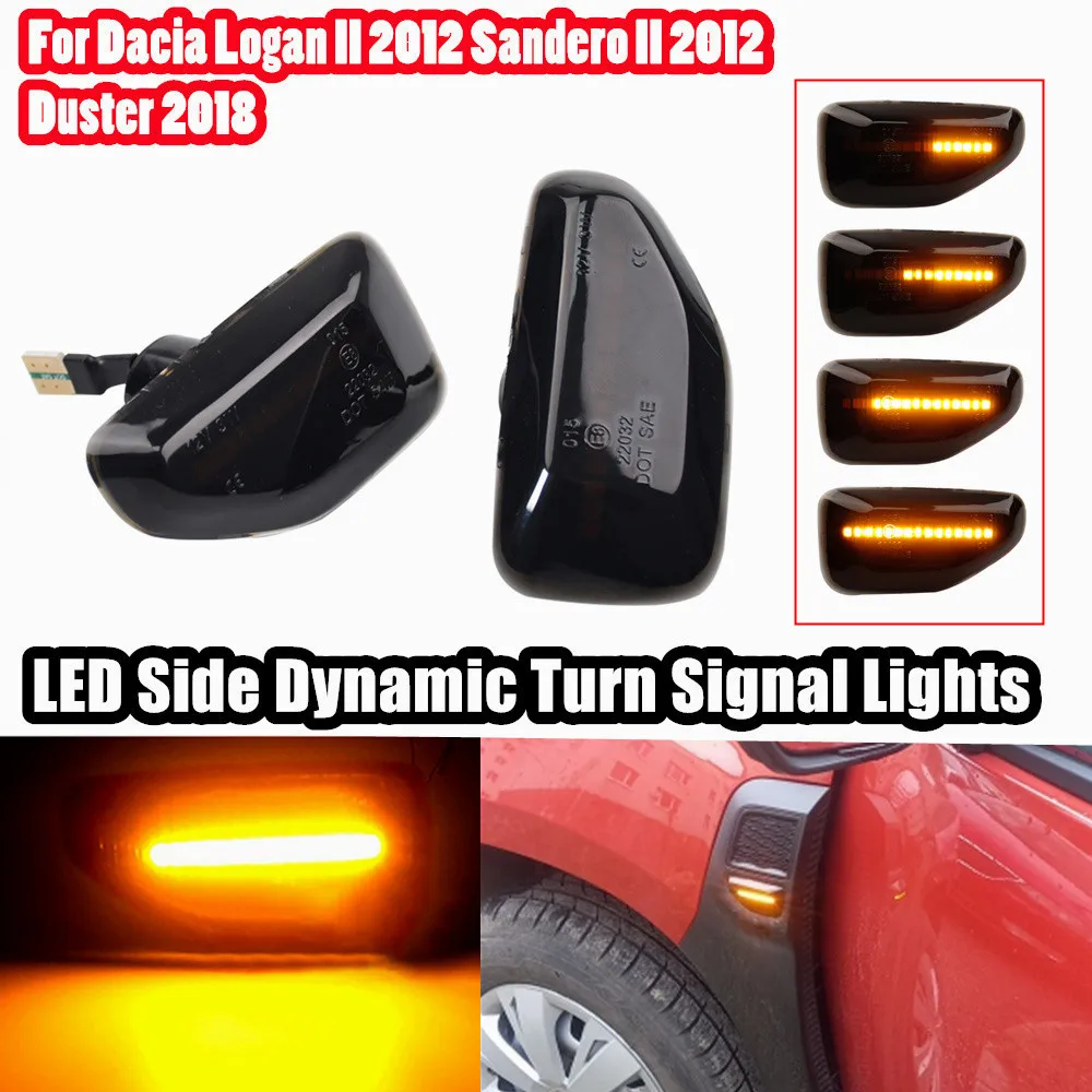 2pcs For Dacia Logan II 2012 Sandero II 2012 Duster 2018 LED Dynamic Side Marker Turn Signal Light Amber Indicator Repeater Lamp